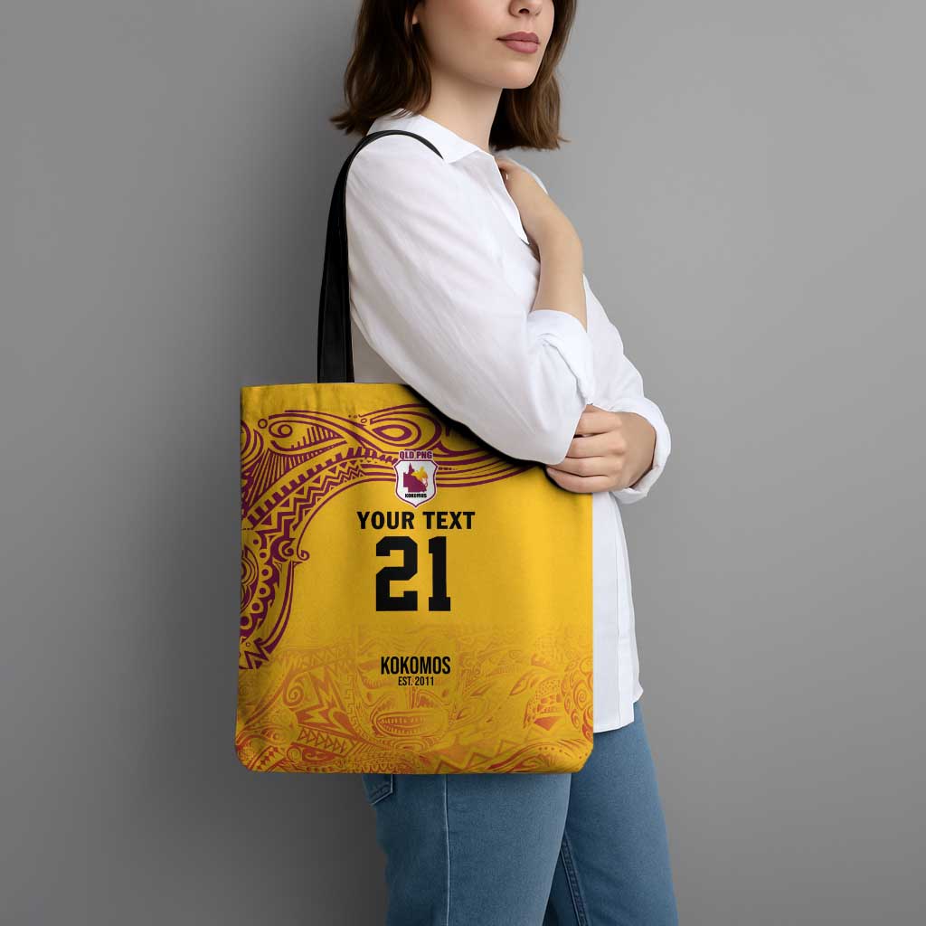 Queensland Papua New Guinea Custom Tote Bag All Gold Pacific PNG Tribal Style - Aussie Hoodie