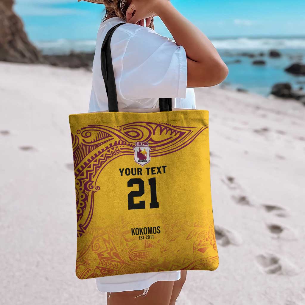 Queensland Papua New Guinea Custom Tote Bag All Gold Pacific PNG Tribal Style - Aussie Hoodie