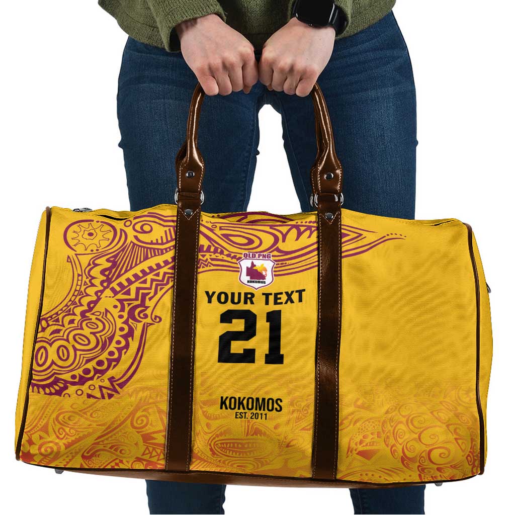 Queensland Papua New Guinea Custom Travel Bag All Gold Pacific PNG Tribal Style - Aussie Hoodie