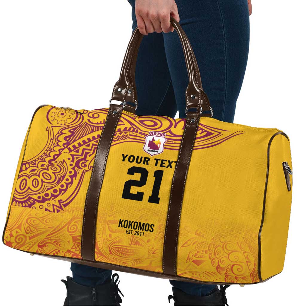 Queensland Papua New Guinea Custom Travel Bag All Gold Pacific PNG Tribal Style - Aussie Hoodie