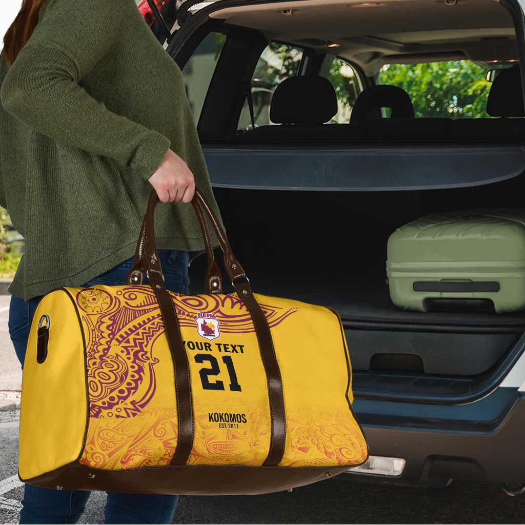 Queensland Papua New Guinea Custom Travel Bag All Gold Pacific PNG Tribal Style - Aussie Hoodie