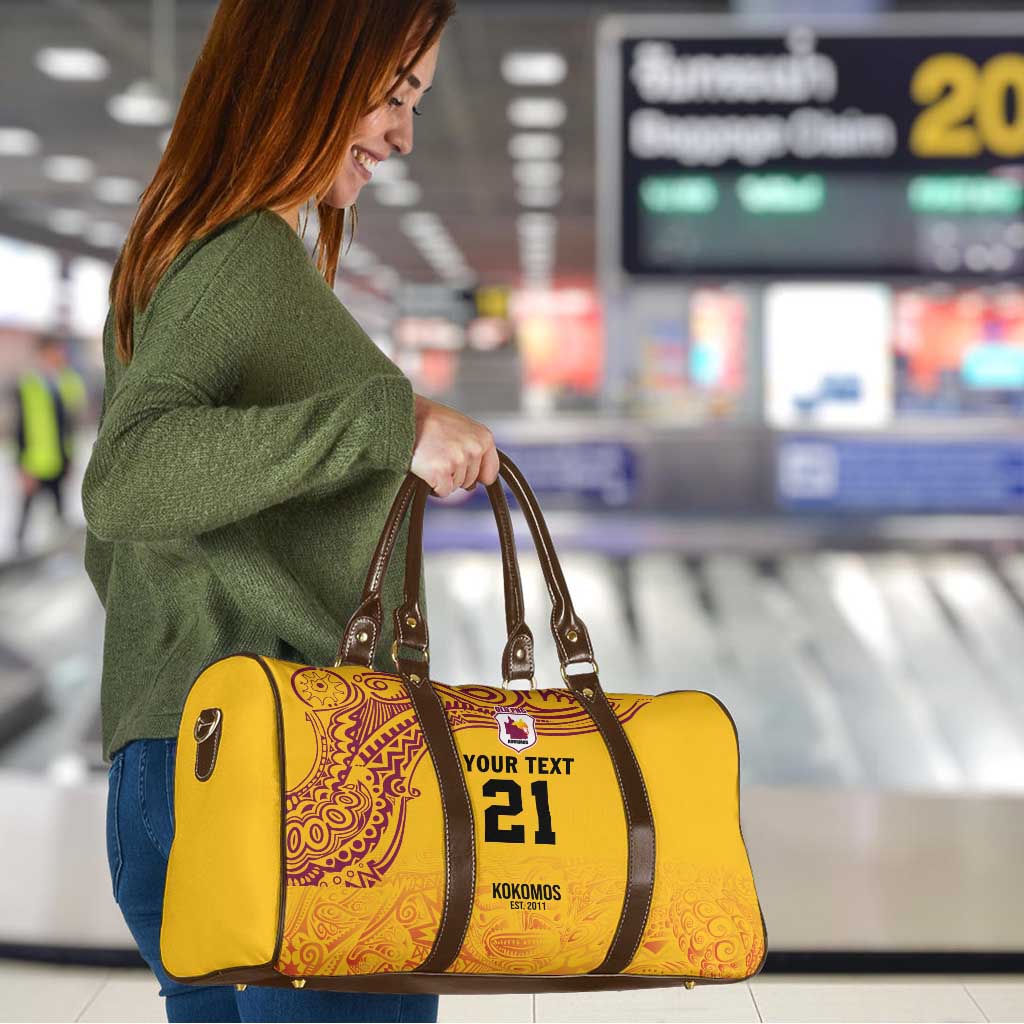 Queensland Papua New Guinea Custom Travel Bag All Gold Pacific PNG Tribal Style - Aussie Hoodie