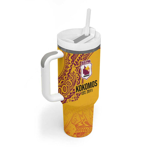 Queensland Papua New Guinea Custom Tumbler With Handle All Gold Pacific PNG Tribal Style