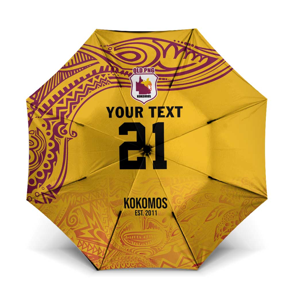 Queensland Papua New Guinea Custom Umbrella All Gold Pacific PNG Tribal Style - Aussie Hoodie
