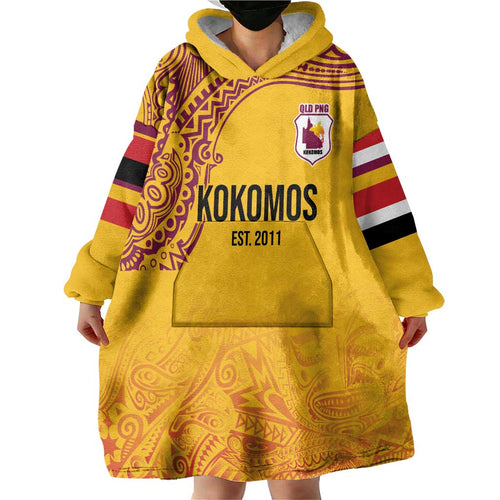 Queensland Papua New Guinea Custom Wearable Blanket Hoodie All Gold Pacific PNG Tribal Style