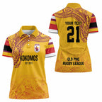 Queensland Papua New Guinea Custom Women Polo Shirt All Gold Pacific PNG Tribal Style