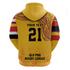 Queensland Papua New Guinea Custom Zip Hoodie All Gold Pacific PNG Tribal Style