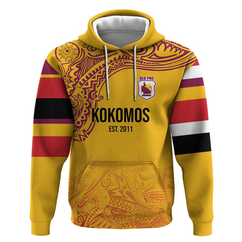 Queensland Papua New Guinea Custom Zip Hoodie All Gold Pacific PNG Tribal Style