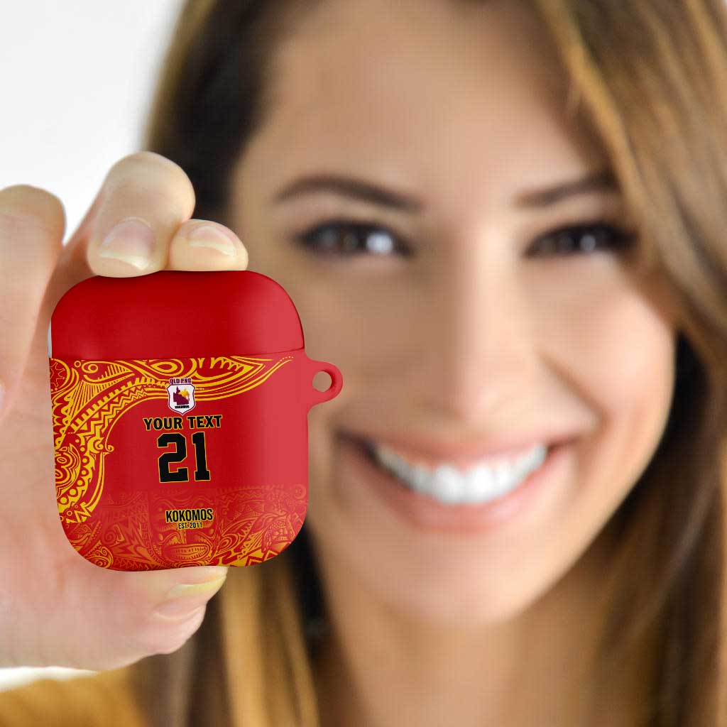 Queensland Papua New Guinea Custom AirPods Case All Red Pacific PNG Tribal Style - Aussie Hoodie