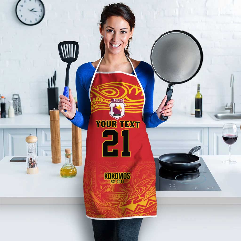 Queensland Papua New Guinea Custom Apron All Red Pacific PNG Tribal Style - Aussie Hoodie