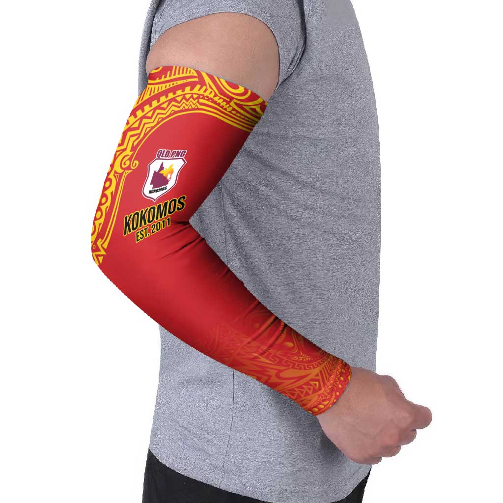 Queensland Papua New Guinea Custom Arm Sleeves All Red Pacific PNG Tribal Style - Aussie Hoodie
