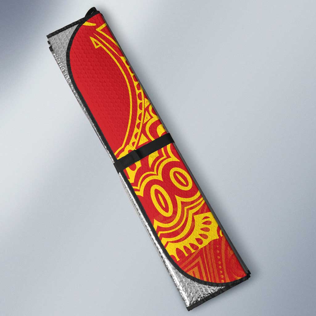 Queensland Papua New Guinea Custom Auto Sun Shade All Red Pacific PNG Tribal Style - Aussie Hoodie