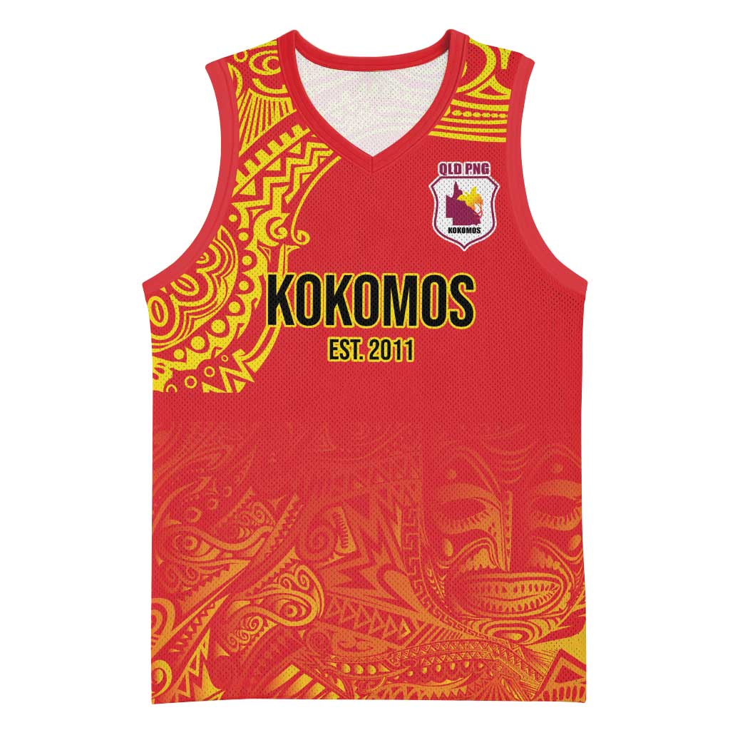 Queensland Papua New Guinea Custom Basketball Jersey All Red Pacific PNG Tribal Style - Aussie Hoodie