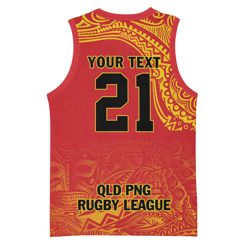 Queensland Papua New Guinea Custom Basketball Jersey All Red Pacific PNG Tribal Style - Aussie Hoodie