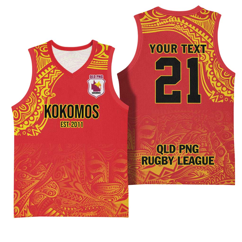 Queensland Papua New Guinea Custom Basketball Jersey All Red Pacific PNG Tribal Style - Aussie Hoodie
