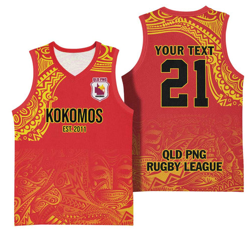 Queensland Papua New Guinea Custom Basketball Jersey All Red Pacific PNG Tribal Style - Aussie Hoodie