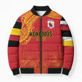 Queensland Papua New Guinea Custom Bomber Puffer Jacket All Red Pacific PNG Tribal Style - Aussie Hoodie