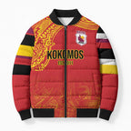 Queensland Papua New Guinea Custom Bomber Puffer Jacket All Red Pacific PNG Tribal Style - Aussie Hoodie