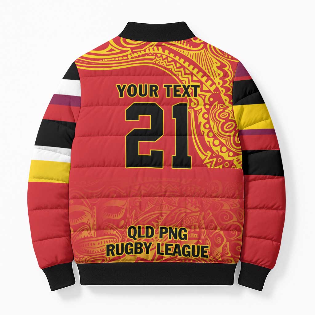 Queensland Papua New Guinea Custom Bomber Puffer Jacket All Red Pacific PNG Tribal Style - Aussie Hoodie