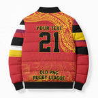 Queensland Papua New Guinea Custom Bomber Puffer Jacket All Red Pacific PNG Tribal Style - Aussie Hoodie