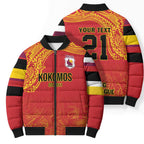 Queensland Papua New Guinea Custom Bomber Puffer Jacket All Red Pacific PNG Tribal Style - Aussie Hoodie
