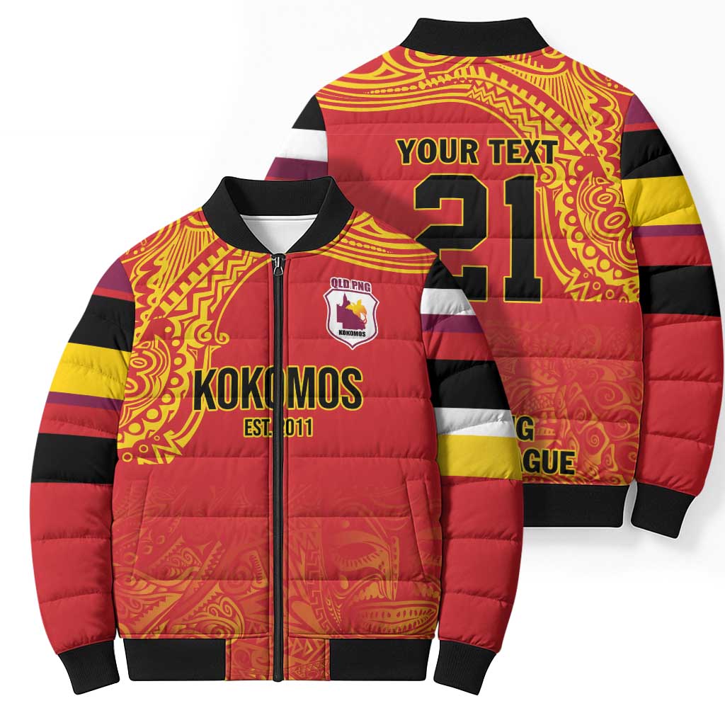Queensland Papua New Guinea Custom Bomber Puffer Jacket All Red Pacific PNG Tribal Style - Aussie Hoodie