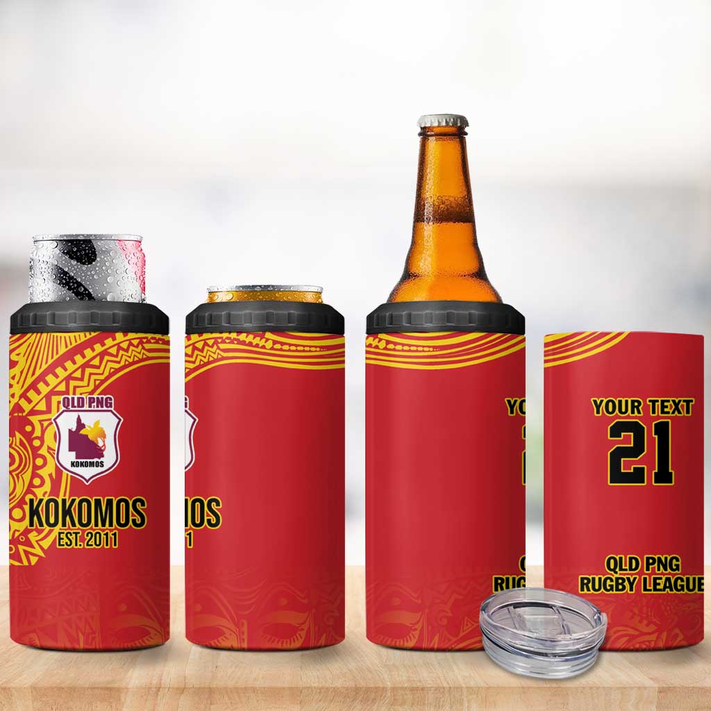 Queensland Papua New Guinea Custom 4 in 1 Can Cooler Tumbler All Red Pacific PNG Tribal Style