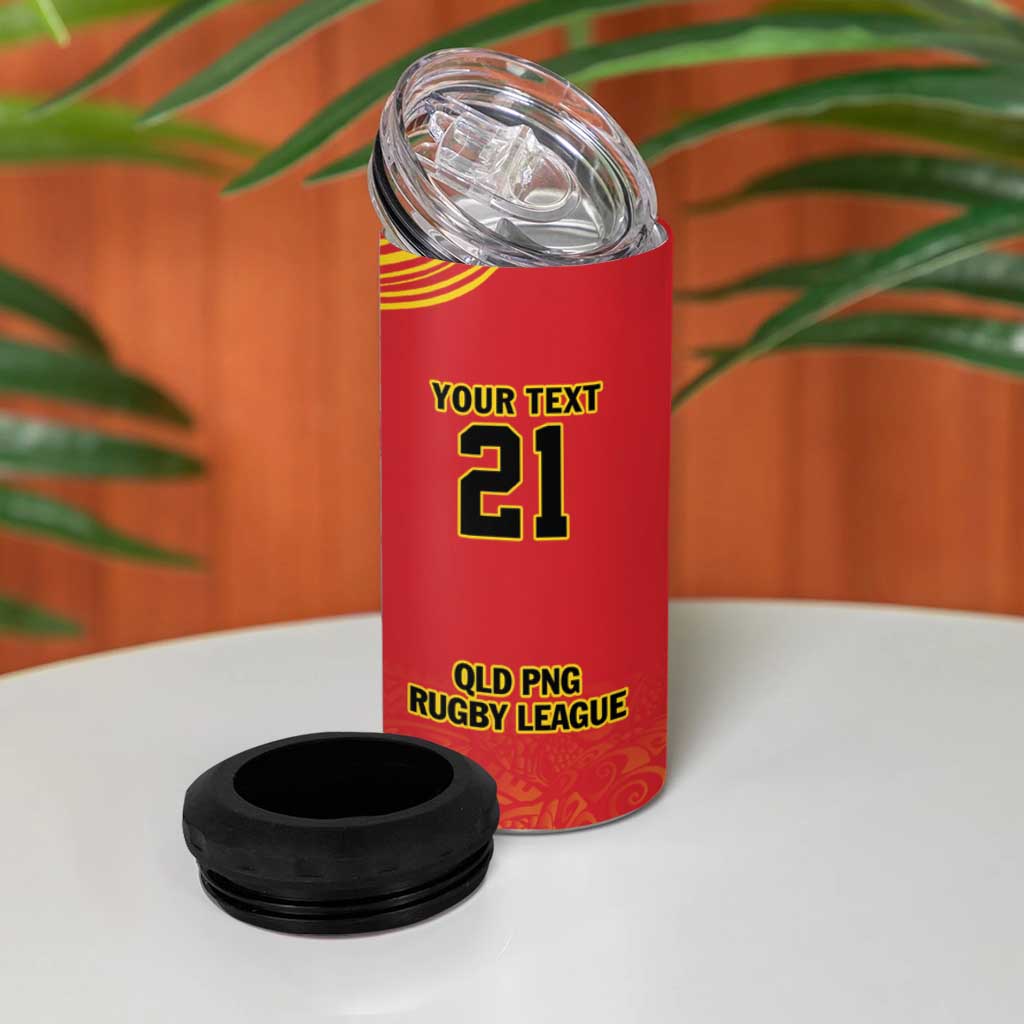 Queensland Papua New Guinea Custom 4 in 1 Can Cooler Tumbler All Red Pacific PNG Tribal Style