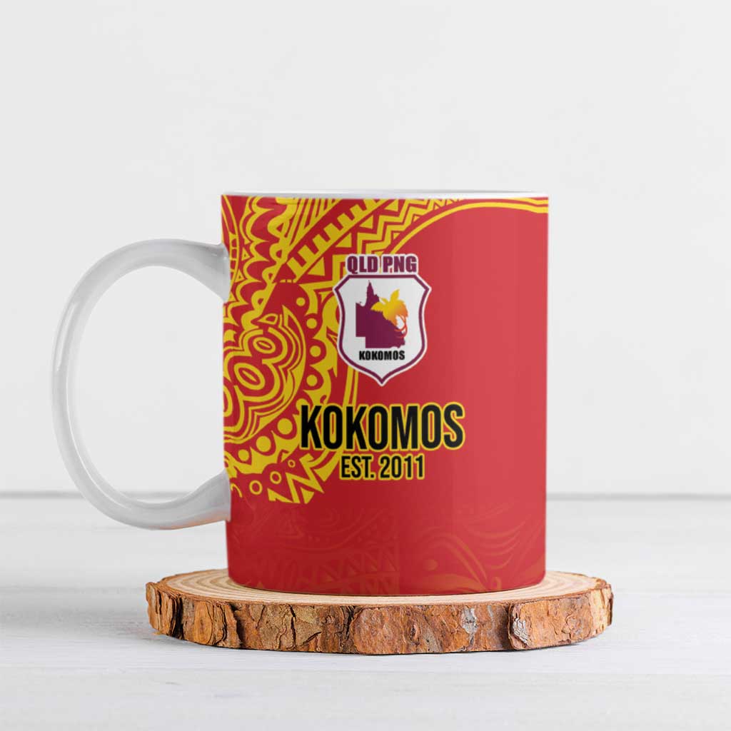 Queensland Papua New Guinea Custom Ceramic Mug All Red Pacific PNG Tribal Style - Aussie Hoodie