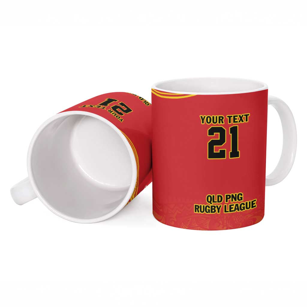 Queensland Papua New Guinea Custom Ceramic Mug All Red Pacific PNG Tribal Style - Aussie Hoodie