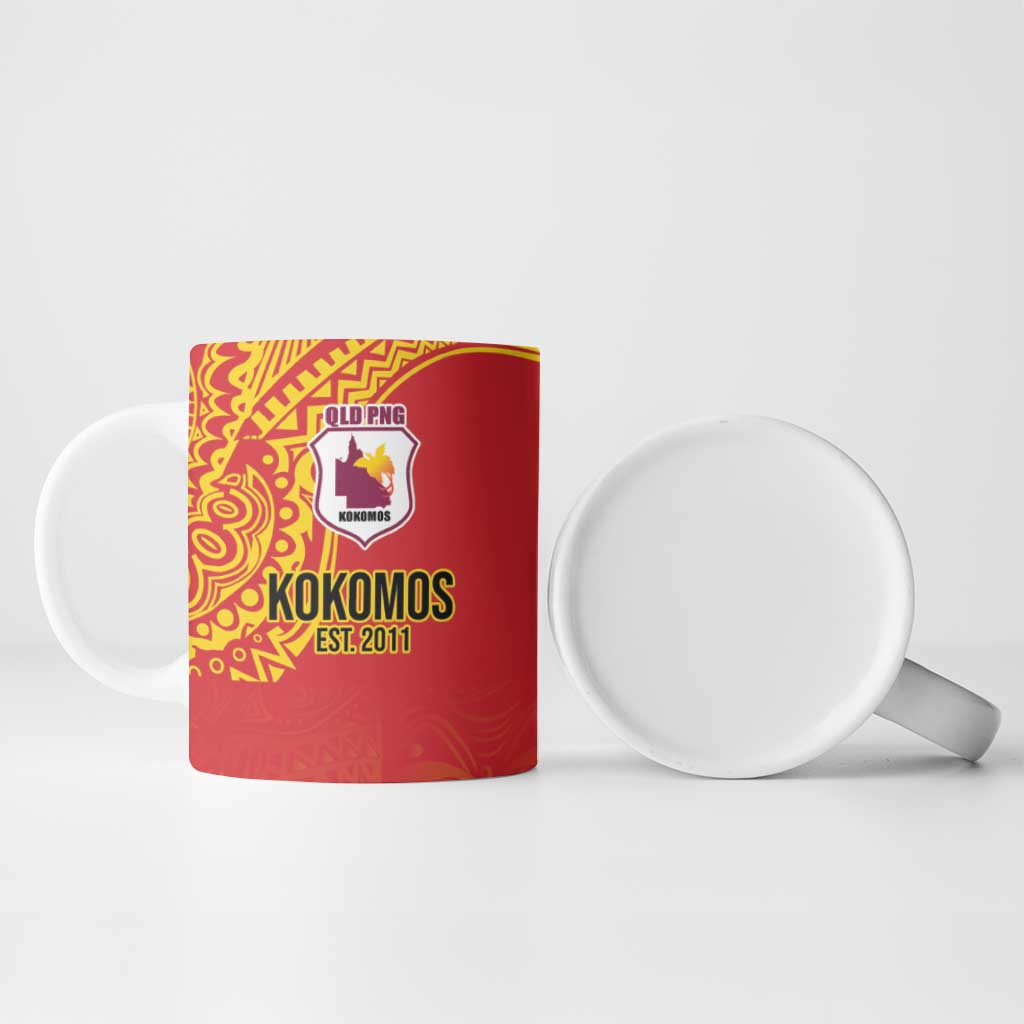 Queensland Papua New Guinea Custom Ceramic Mug All Red Pacific PNG Tribal Style - Aussie Hoodie