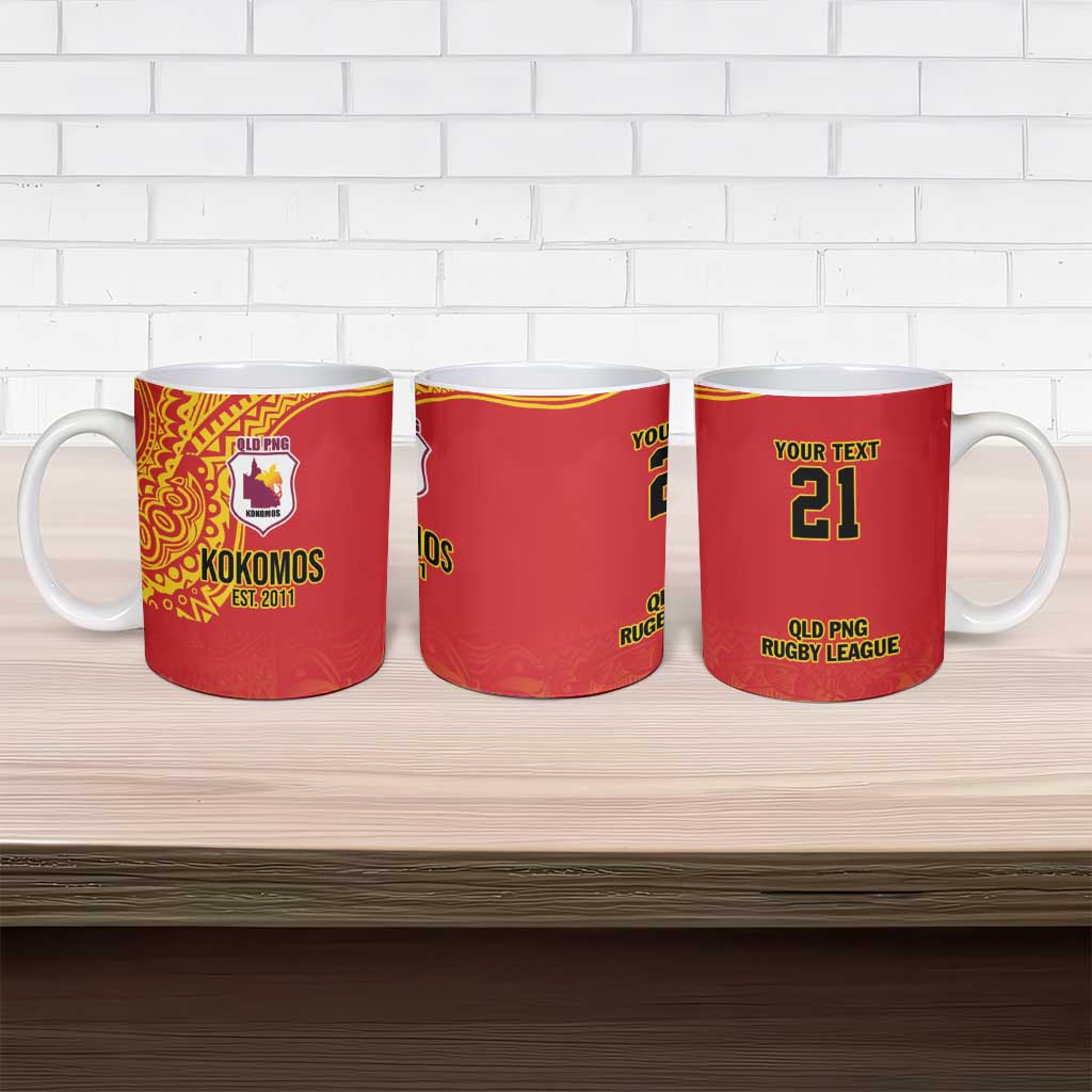 Queensland Papua New Guinea Custom Ceramic Mug All Red Pacific PNG Tribal Style - Aussie Hoodie
