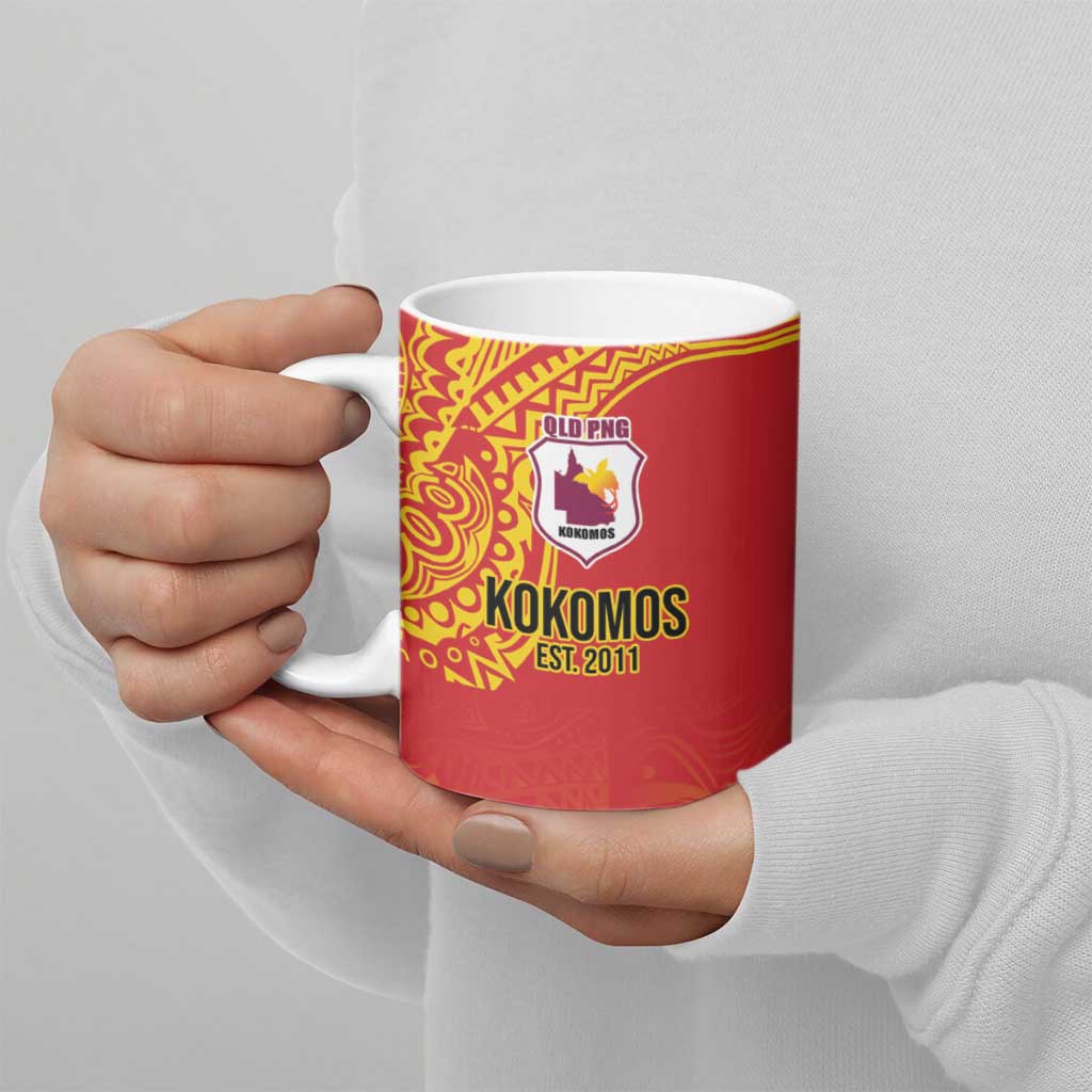 Queensland Papua New Guinea Custom Ceramic Mug All Red Pacific PNG Tribal Style - Aussie Hoodie