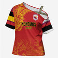 Queensland Papua New Guinea Custom Cross Shoulder Shirt All Red Pacific PNG Tribal Style - Aussie Hoodie
