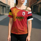 Queensland Papua New Guinea Custom Cross Shoulder Shirt All Red Pacific PNG Tribal Style - Aussie Hoodie