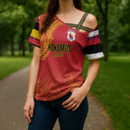 Queensland Papua New Guinea Custom Cross Shoulder Shirt All Red Pacific PNG Tribal Style - Aussie Hoodie