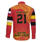 Queensland Papua New Guinea Custom Family Matching Long Sleeve Bodycon Dress and Hawaiian Shirt All Red Pacific PNG Tribal Style