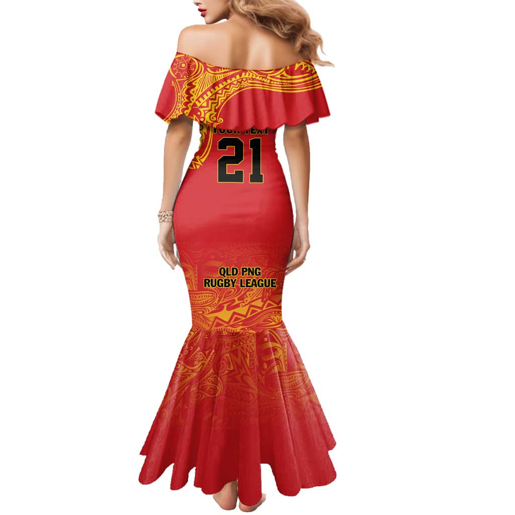 Queensland Papua New Guinea Custom Family Matching Mermaid Dress and Hawaiian Shirt All Red Pacific PNG Tribal Style
