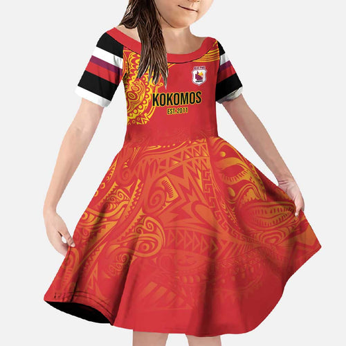 Queensland Papua New Guinea Custom Family Matching Off Shoulder Maxi Dress and Hawaiian Shirt All Red Pacific PNG Tribal Style