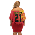 Queensland Papua New Guinea Custom Family Matching Off Shoulder Short Dress and Hawaiian Shirt All Red Pacific PNG Tribal Style
