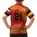 Queensland Papua New Guinea Custom Family Matching Puletasi and Hawaiian Shirt All Red Pacific PNG Tribal Style