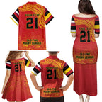 Queensland Papua New Guinea Custom Family Matching Puletasi and Hawaiian Shirt All Red Pacific PNG Tribal Style