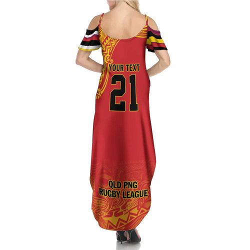 Queensland Papua New Guinea Custom Family Matching Summer Maxi Dress and Hawaiian Shirt All Red Pacific PNG Tribal Style