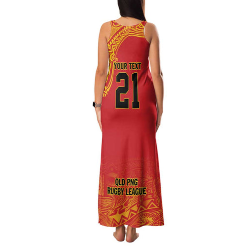 Queensland Papua New Guinea Custom Family Matching Tank Maxi Dress and Hawaiian Shirt All Red Pacific PNG Tribal Style