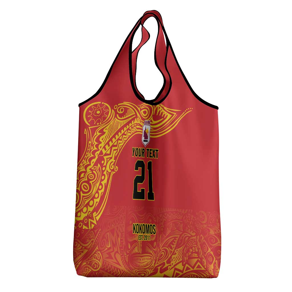 Queensland Papua New Guinea Custom Grocery Bag All Red Pacific PNG Tribal Style