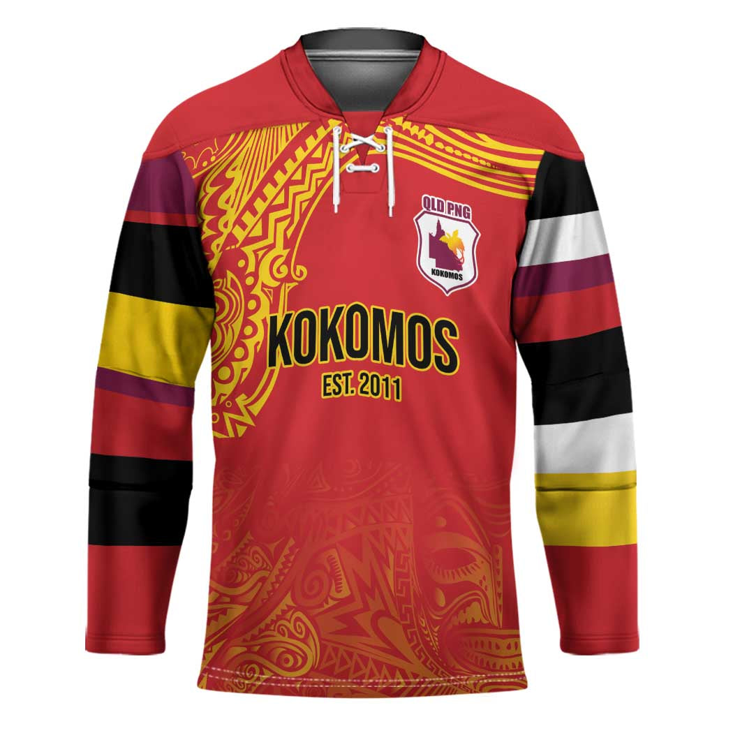 Queensland Papua New Guinea Custom Hockey Jersey All Red Pacific PNG Tribal Style - Aussie Hoodie