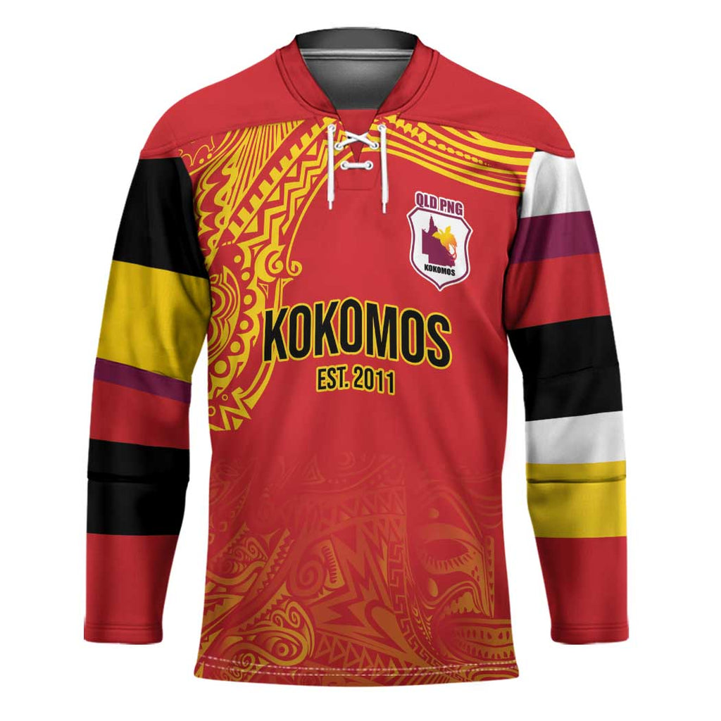 Queensland Papua New Guinea Custom Hockey Jersey All Red Pacific PNG Tribal Style - Aussie Hoodie