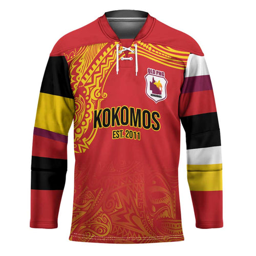 Queensland Papua New Guinea Custom Hockey Jersey All Red Pacific PNG Tribal Style - Aussie Hoodie