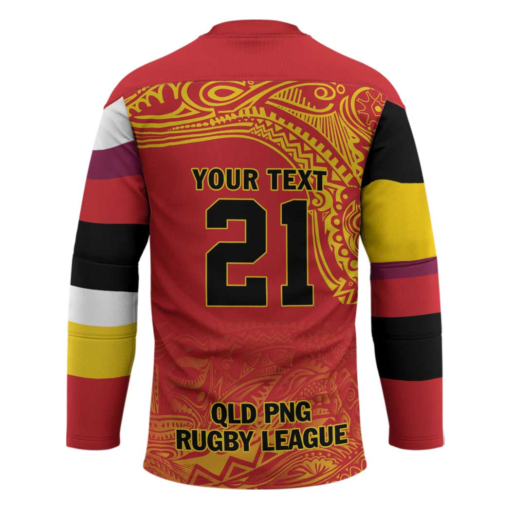 Queensland Papua New Guinea Custom Hockey Jersey All Red Pacific PNG Tribal Style - Aussie Hoodie