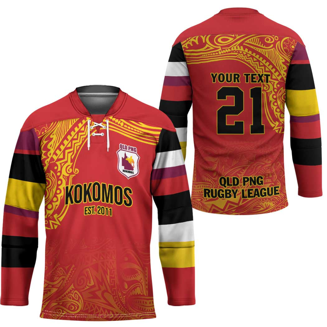 Queensland Papua New Guinea Custom Hockey Jersey All Red Pacific PNG Tribal Style - Aussie Hoodie